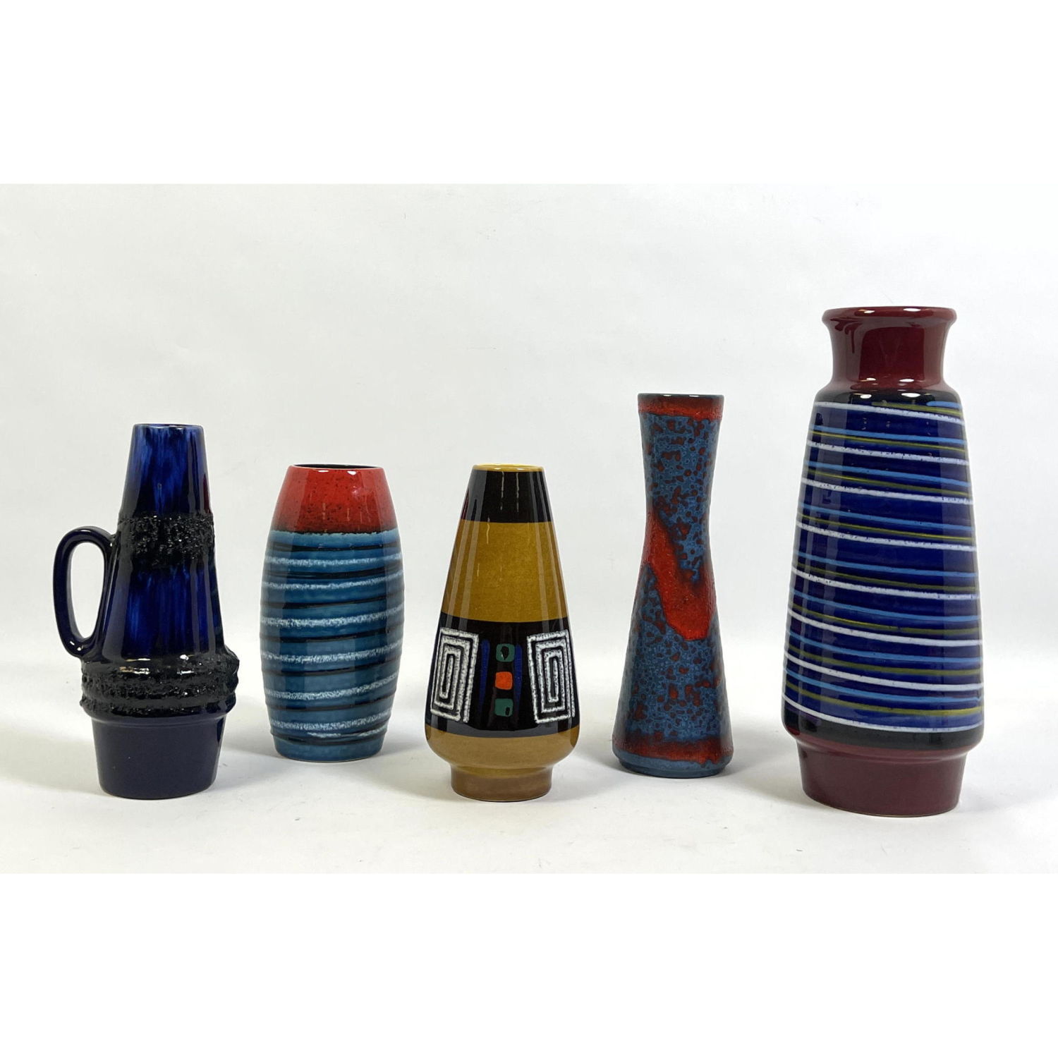 Appraisal: pc WEST GERMAN Art Pottery Modernist Vases All highly decorated