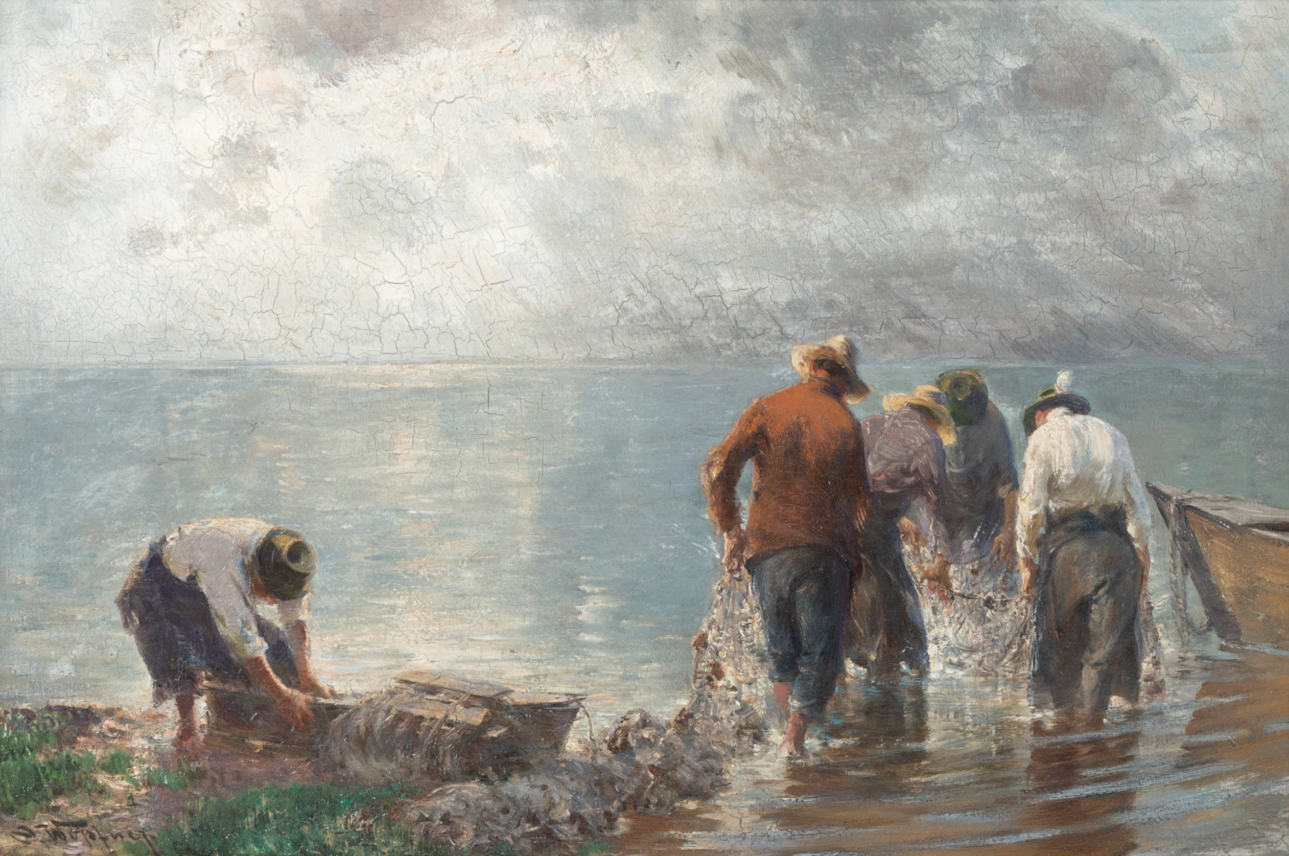 Appraisal: JOSEPH WOPFNER AUSTRIAN - MEN HAULING FISHING NETS Oil on