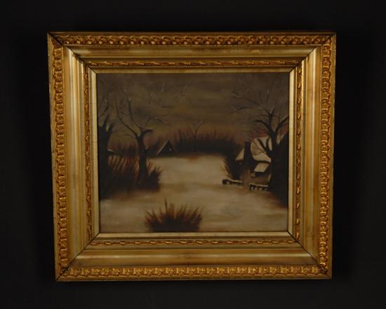 Appraisal: Unknown th C Bleak Winter Landscape an oil on canvas