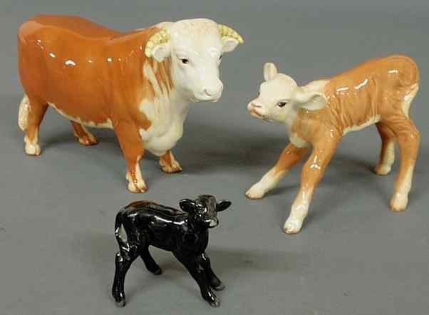 Appraisal: Three porcelain animals probably by Beswick unsigned two calves and