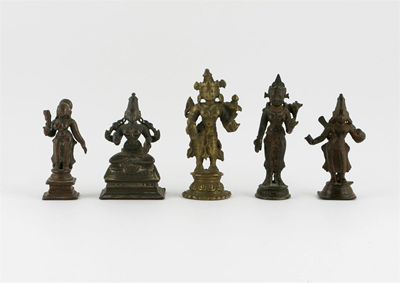 Appraisal: Two small Indian copper figures of Bhudevi and three small