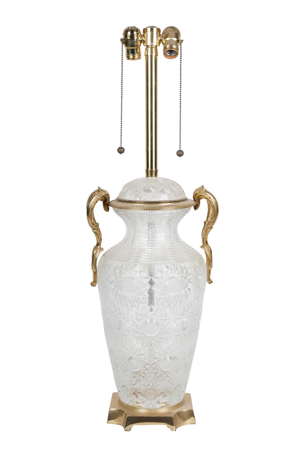 Appraisal: FRENCH STYLE GILT METAL PRESSED GLASS TABLE LAMP inches high