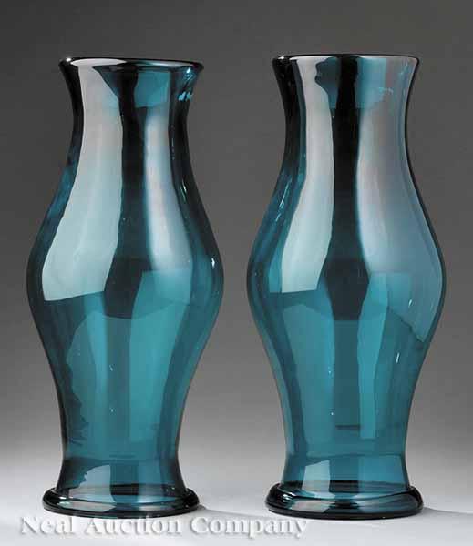 Appraisal: A Pair of Continental Green Colored Blown Glass Hurricane Shades