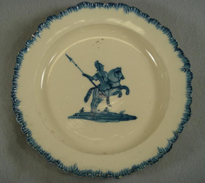 Appraisal: Leeds pearlware blue featheredge scenic plate knight on horseback hand