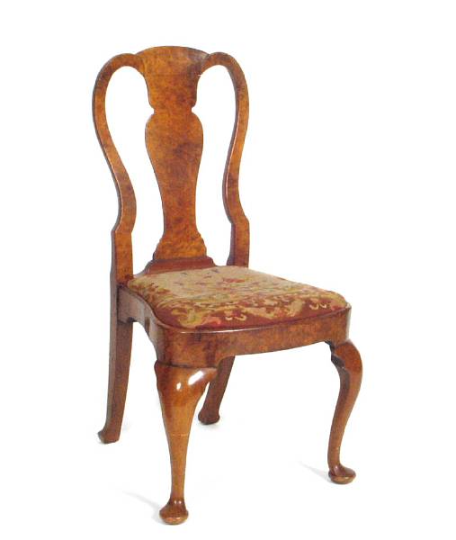 Appraisal: A George I style burled walnut balloon seat side chair