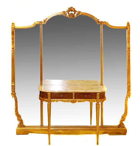 Appraisal: A Louis XV style vanity table with triptych mirror height