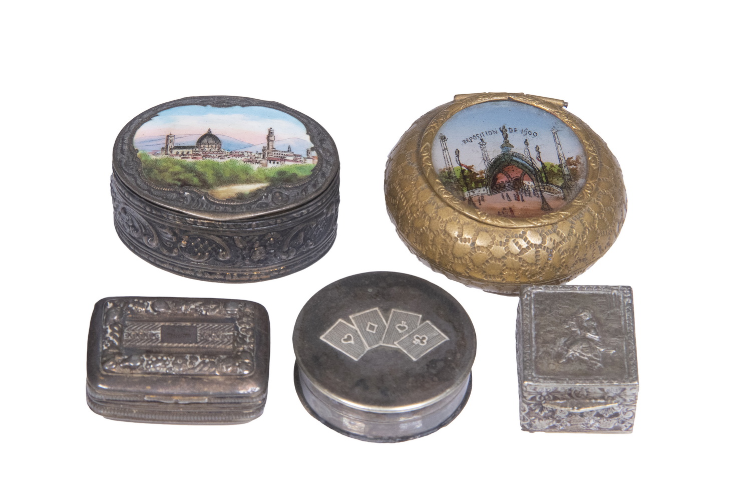 Appraisal: CONTINENTAL MINIATURE BOXES Group of Small Lidded Boxes incl th