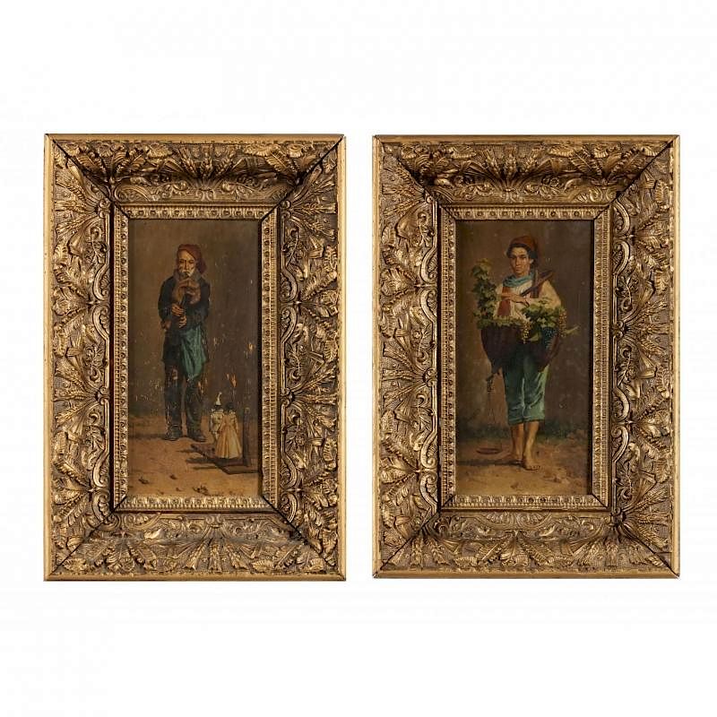 Appraisal: Pair of Italian School Paintings Depicting Tradesmen th century oil