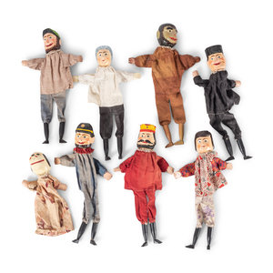 Appraisal: Eight Painted Wooden Hand Puppets Late th Century Height of