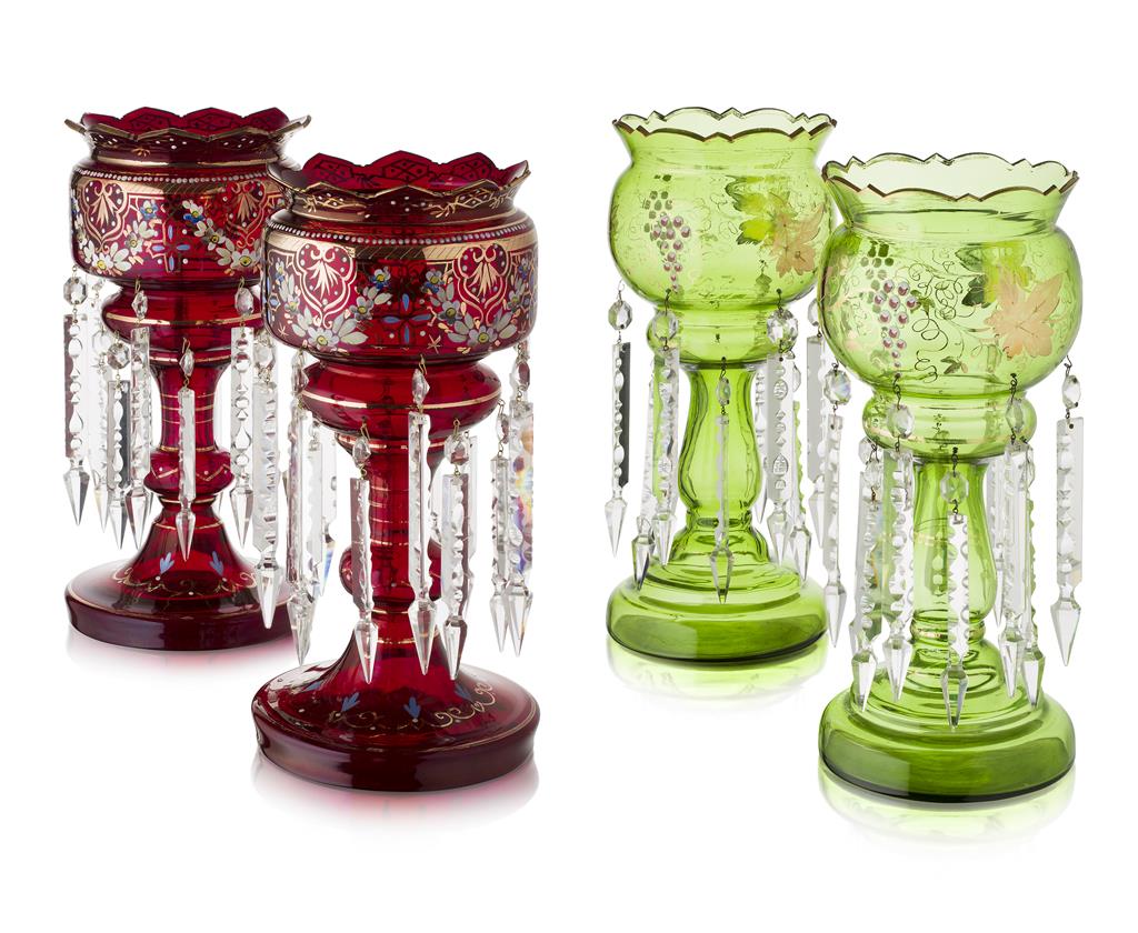 Appraisal: PAIR OF VICTORIAN RUBY GLASS AND GILT DECORATED GIRANDOLES TH