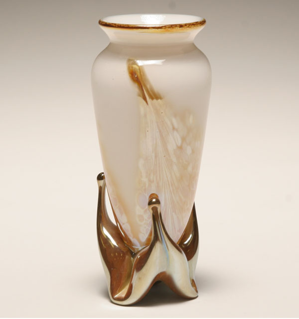 Appraisal: Amy Nowell white studio glass vase Brown oil spotting on