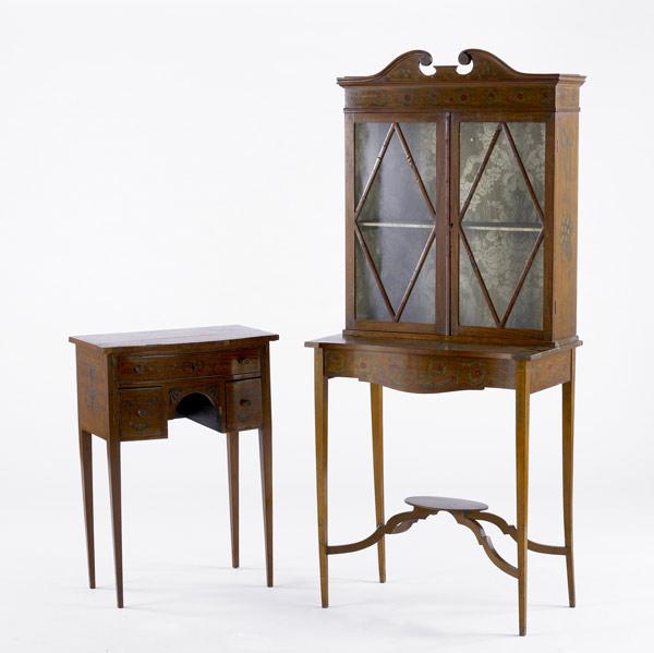 Appraisal: ADAMS-STYLE FURNITURE Two satinwood pieces with painted decoration include a