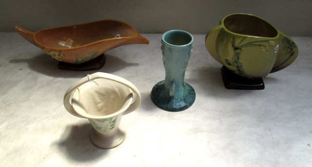 Appraisal: FOUR PIECES ROSEVILLE ART POTTERY in the Wincraft pattern c