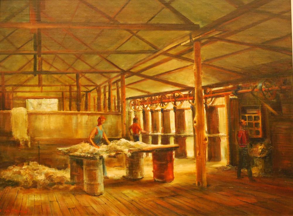 Appraisal: KARLIS MEDNIS THE WOOL SHED OIL ON CANVAS BOARD X