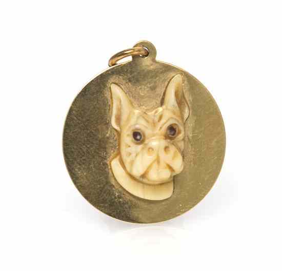 Appraisal: A Karat Yellow Gold and Ivory French Bulldog Pendant consisting