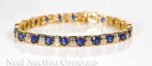 Appraisal: An t kt Yellow Gold Sapphire and Diamond Flexible Bracelet