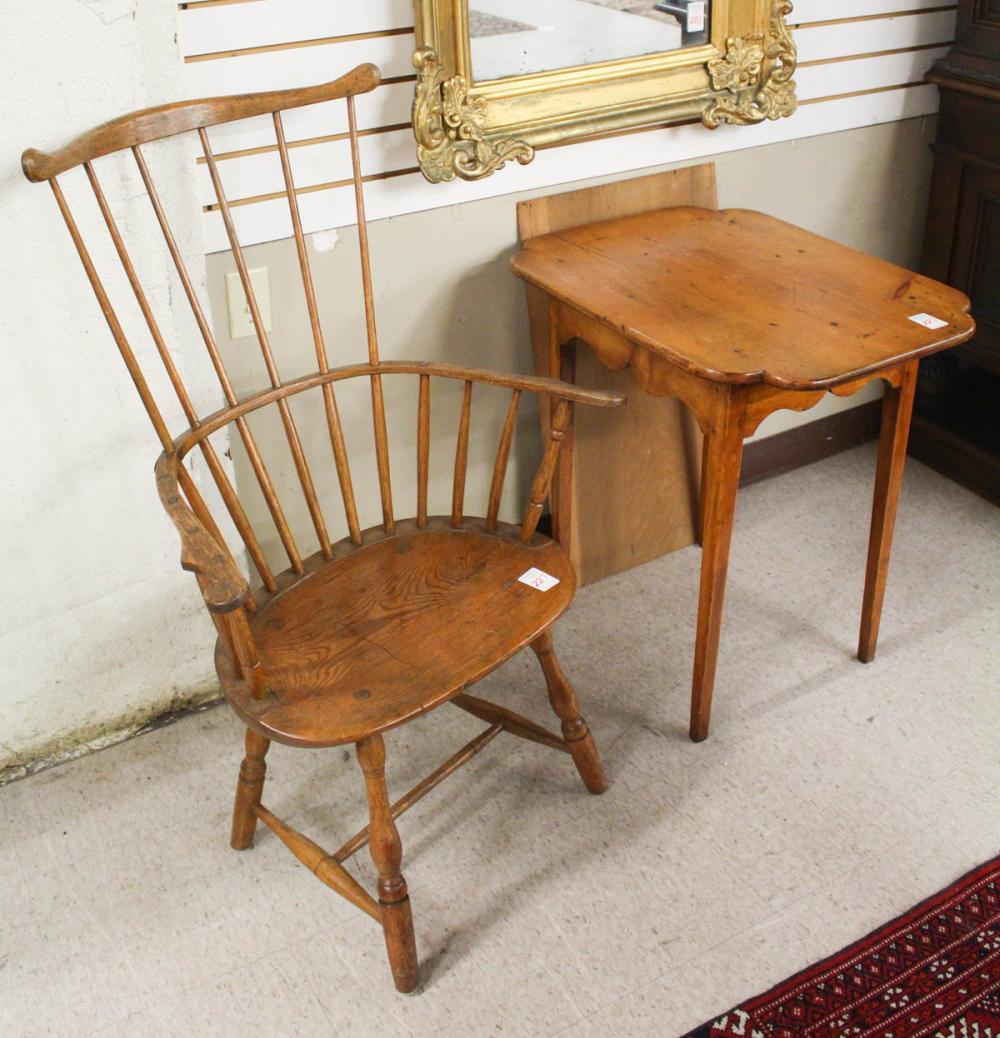 Appraisal: COUNTRY WINDSOR ARMCHAIR AND PINE LAMP TABLE American early th