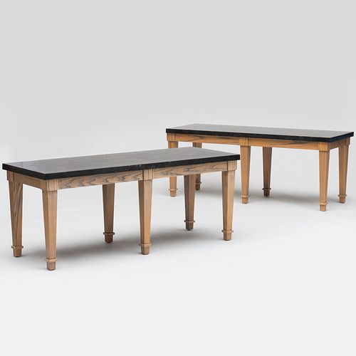 Appraisal: PAIR OF CERUSE OAK AND FOSSILIZED MARBLE TOPPED TABLES DESIGNED