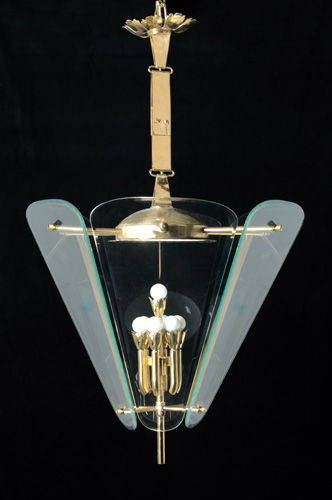 Appraisal: GIO PONTI Brass seven-light lantern with floriform fittings and six