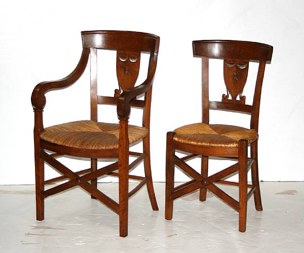 Appraisal: A set of eight Louis Philippe style fruitwood chairs comprising