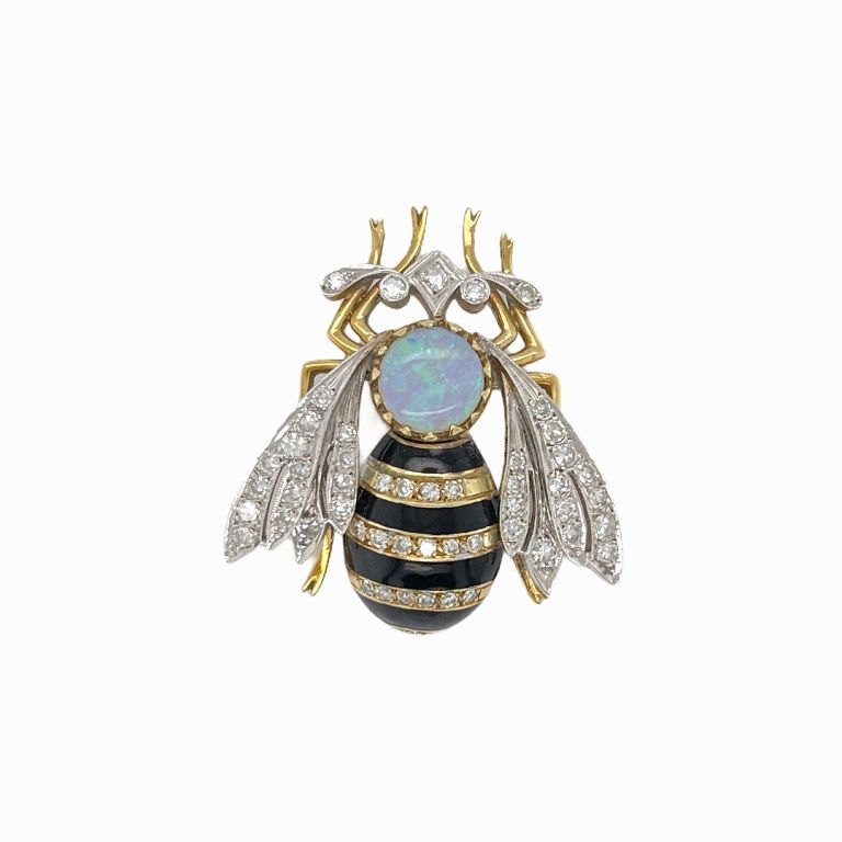 Appraisal: Karat Opal Diamond And Enamel Bee Brooch Karat Opal Diamond