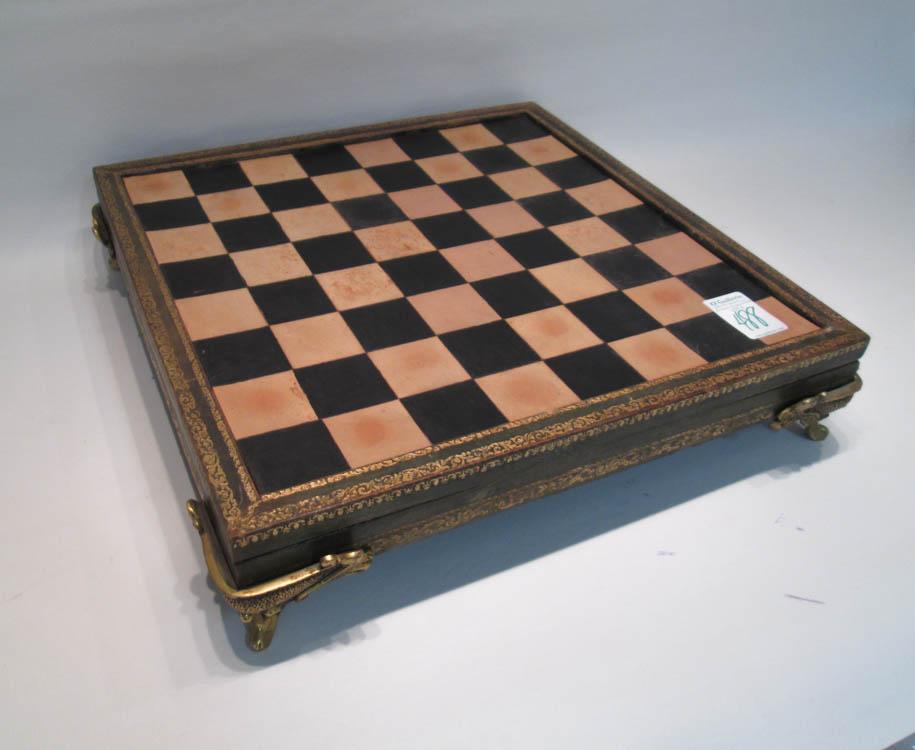 Appraisal: RENAISSANCE STYLE CHESS AND CHECKER GAME BOARD SET with figural