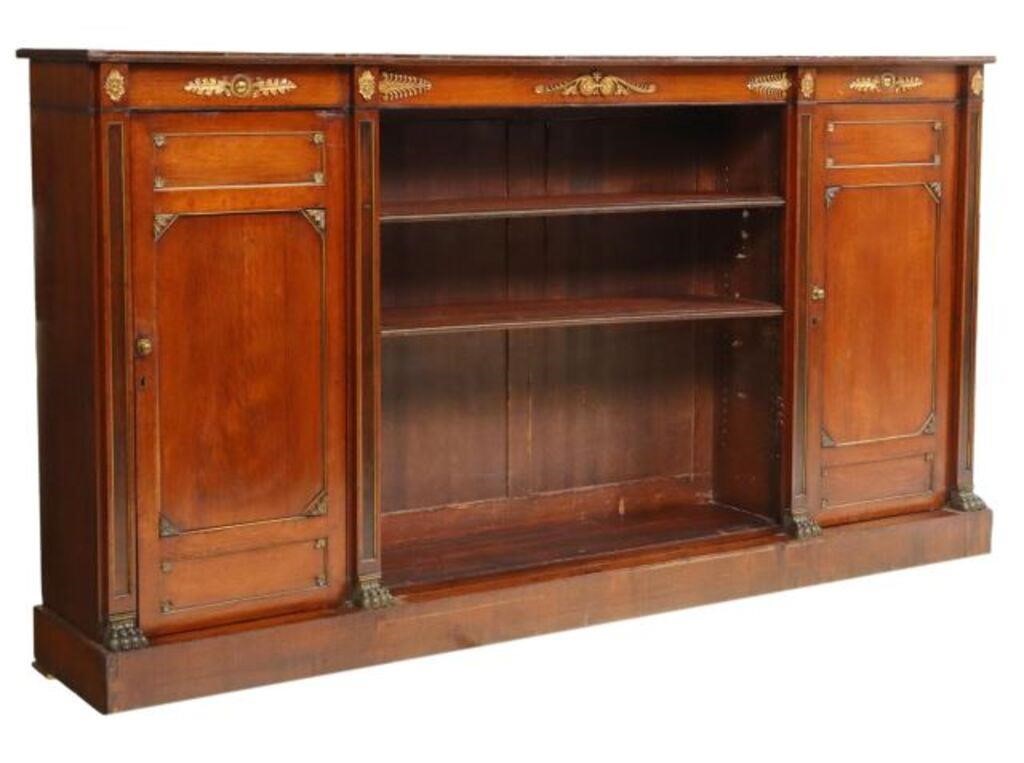 Appraisal: Empire style mahogany sideboard bookcase late th c banded top