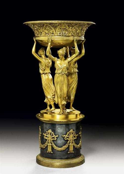 Appraisal: BRONZE TABLE ORNAMENT AUX TROIS GRACES Empire in the style