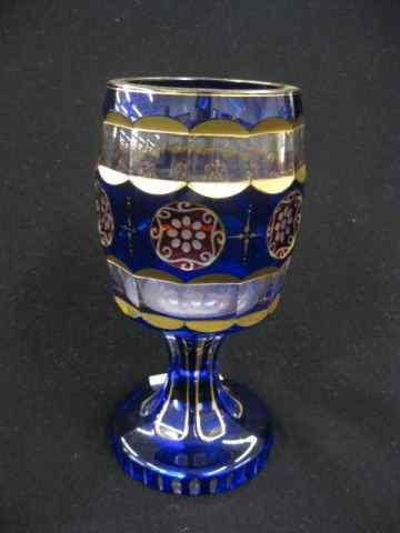 Appraisal: Bohemian Art Glass Chalice cranberry medallions on cobalt blue gold