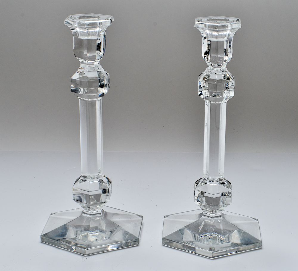 Appraisal: Pair of Val St Lambert 'Gardenia' Candlesticks Pair of Val