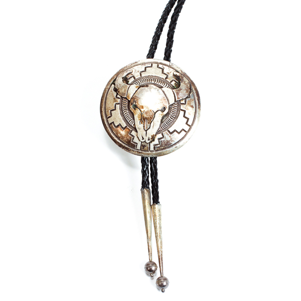 Appraisal: Native American sterling silver medallion bolo tie with cow skull