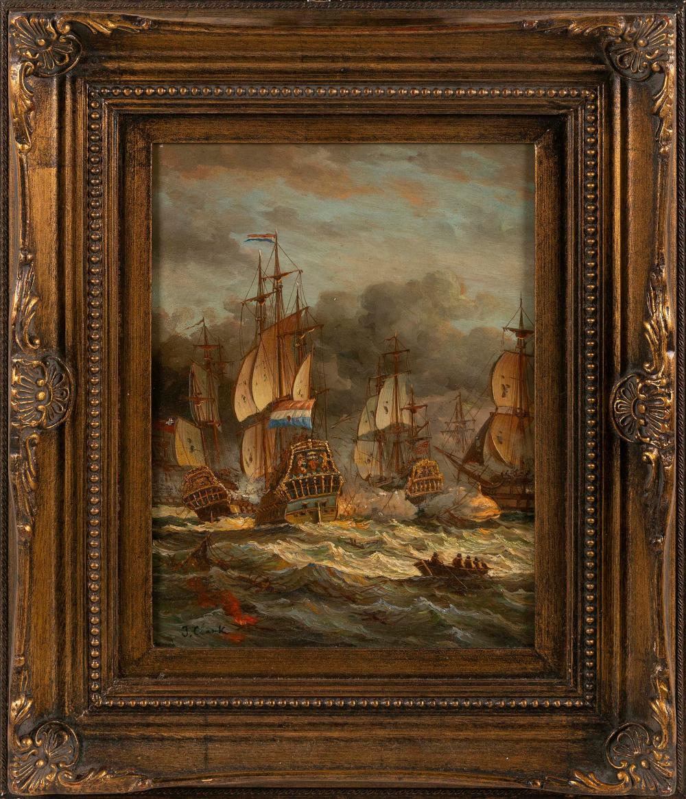 Appraisal: PAINTING OF AN EARLY NAVAL BATTLE SCENE TH CENTURY OIL