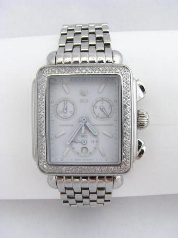 Appraisal: Lady's rectangular diamond bezel Michele watch with white ceramic dial