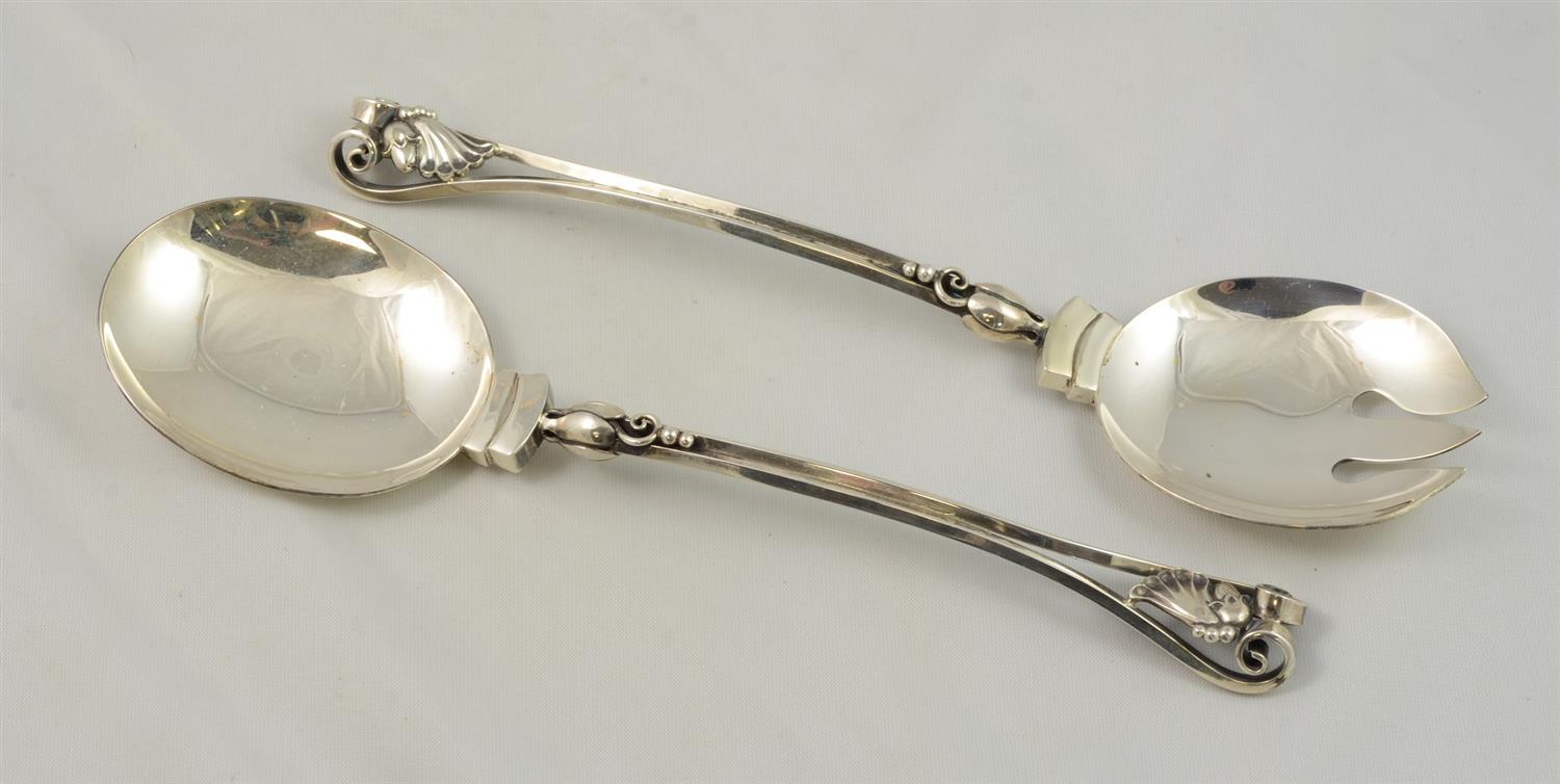 Appraisal: Georg Jensen USA Handmade Sterling Silver Salad Set spoon and