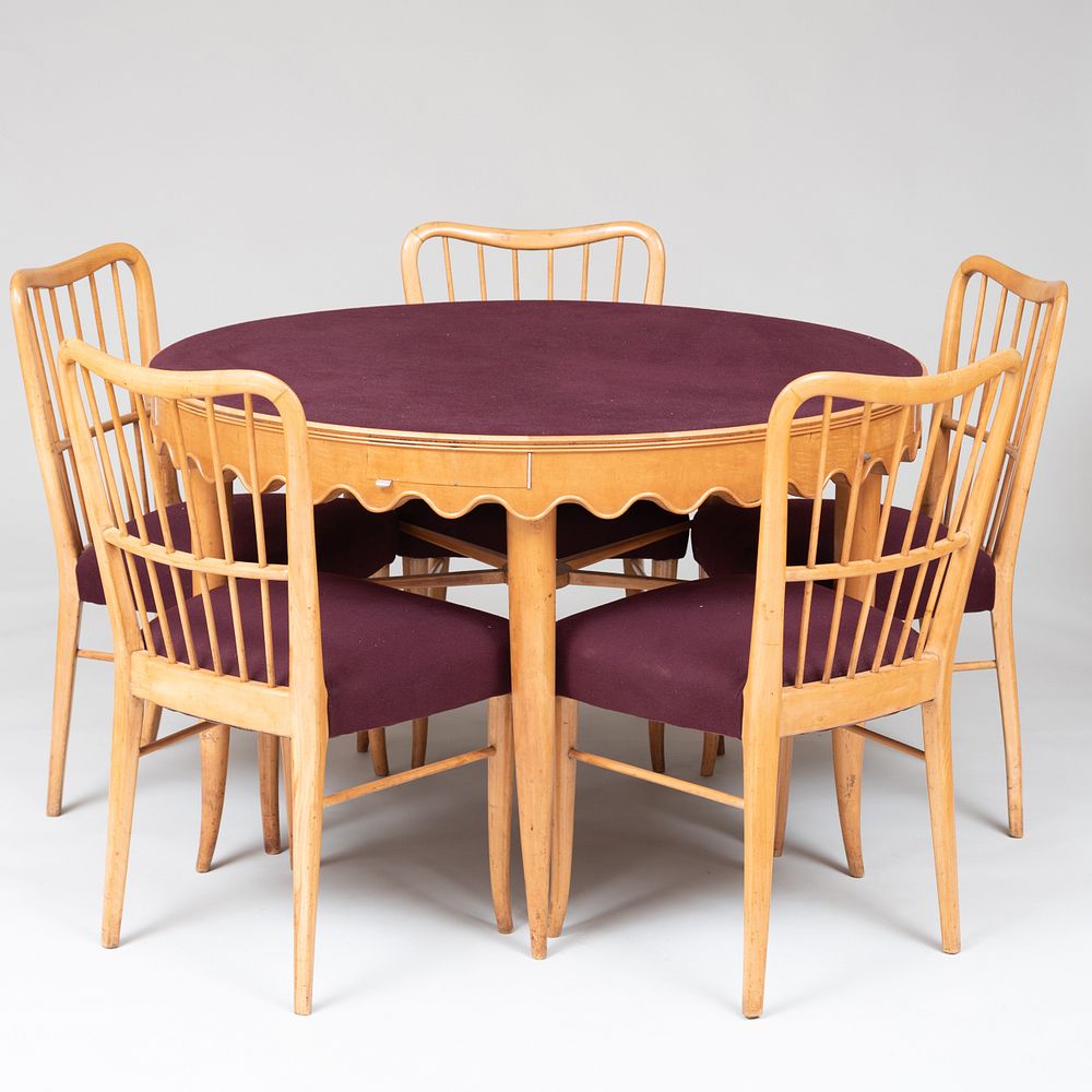 Appraisal: Modern Maple Games Table and Five Matching Side Chairs Attributed