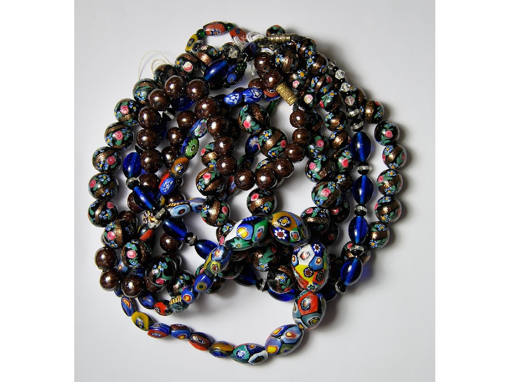 Appraisal: Three Venetian millefiori bead necklaces a coloured glass bead necklace