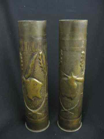 Appraisal: Pair of Trench Art Vases decorated shell cases U S