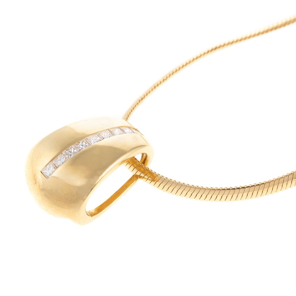 Appraisal: A Diamond Slide Pendant Omega Chain in K K yellow