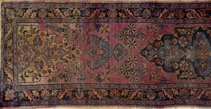 Appraisal: Persian Wine Red-Ground Medallion Runner ft in x ft in