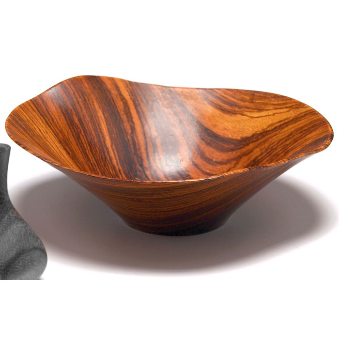 Appraisal: Rude Osolnik bowl zebra wood biomorphic turned wood form signed