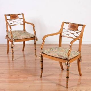 Appraisal: Pair Edwardian painted satinwood armchairs th c decorated in the