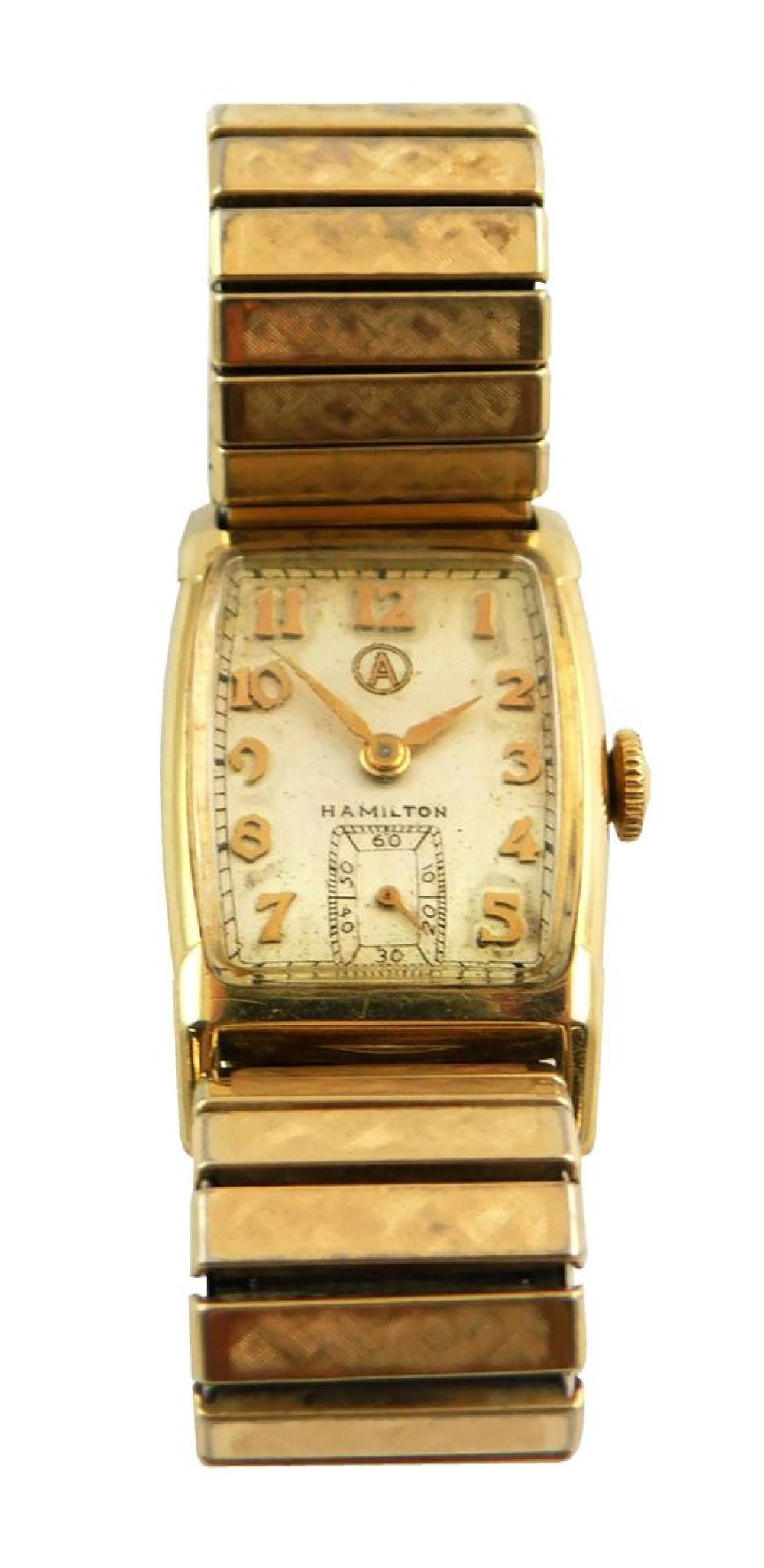 Appraisal: JEWELRY K Hamilton watch stamped yellow gold with rectangular case