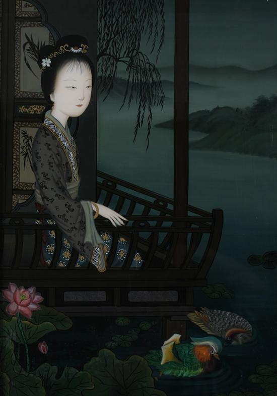 Appraisal: ANONYMOUS Chinese th century Court Lady Reverse painting on glass