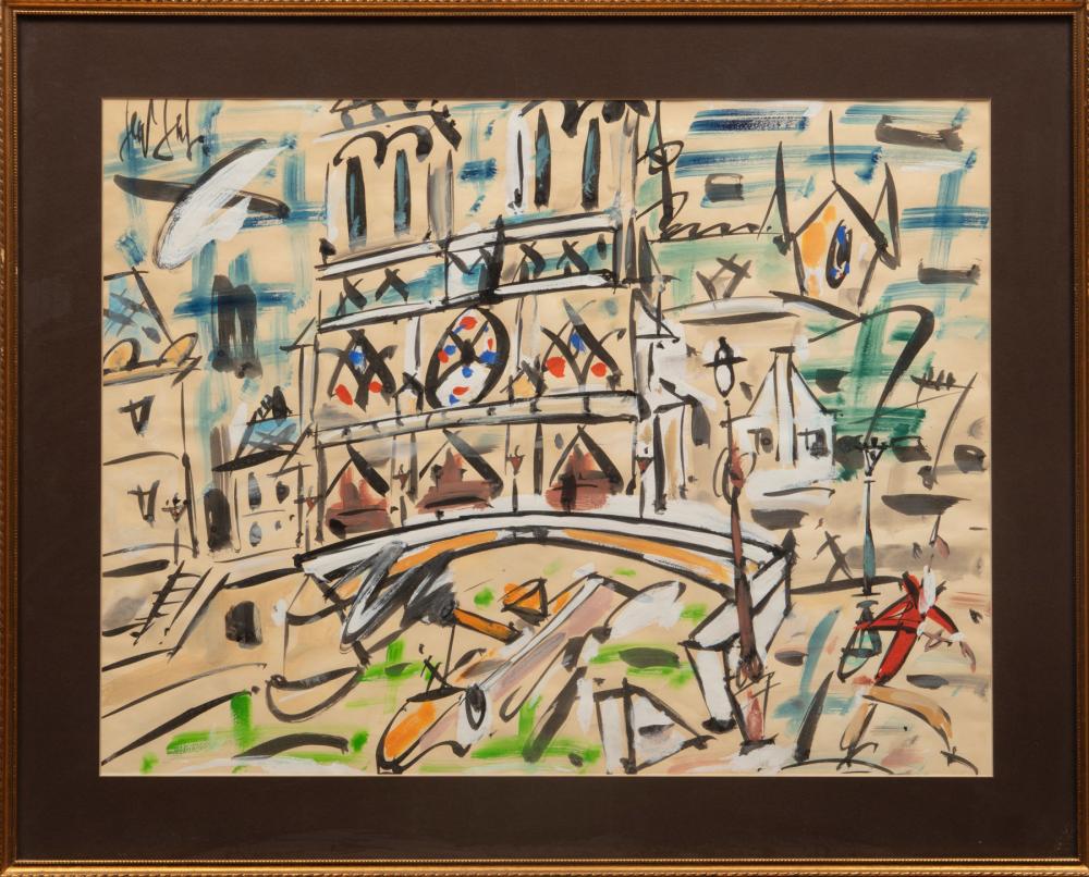 Appraisal: Gen Paul French - Notre-Dame Paris watercolor and gouache on