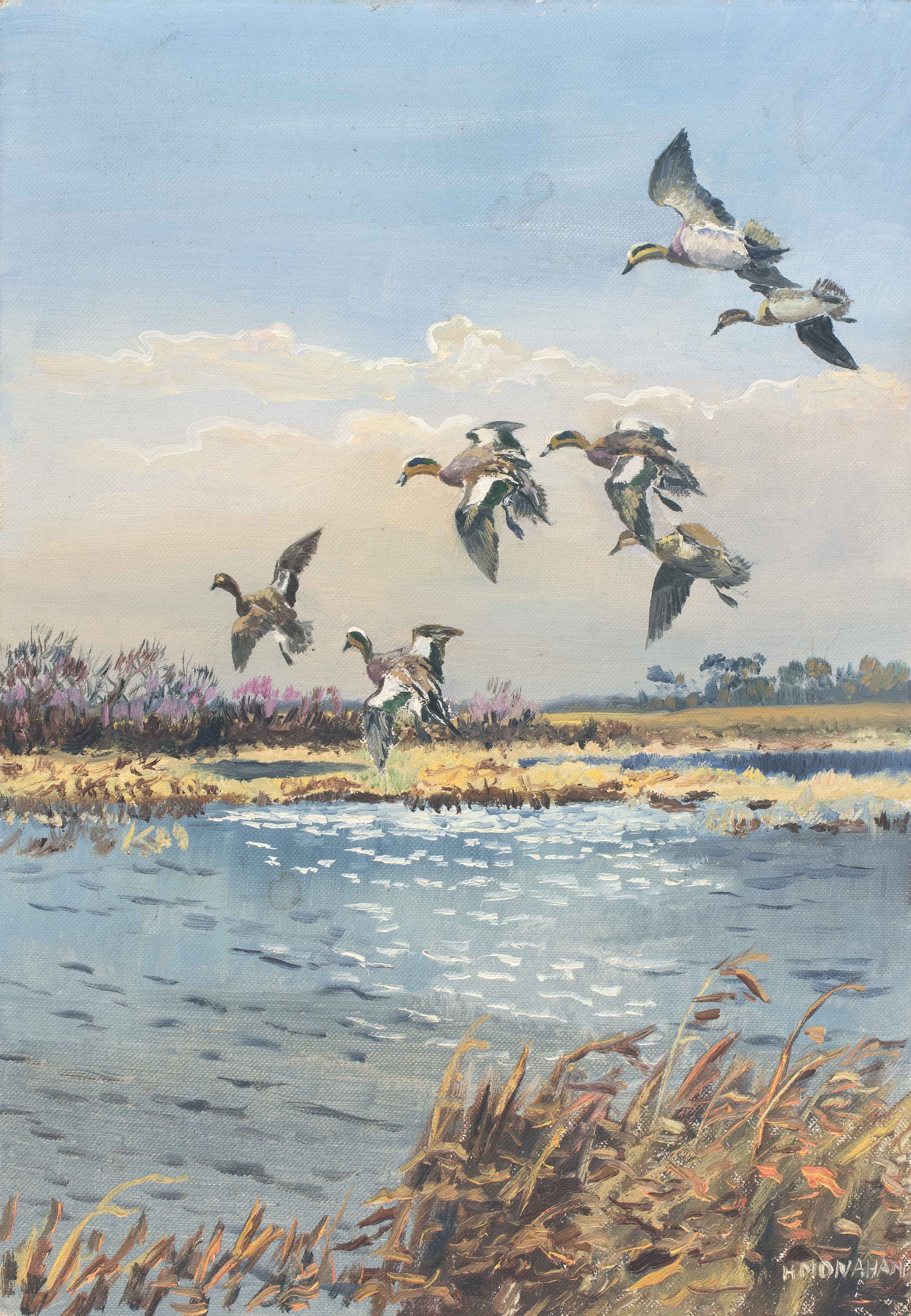 Appraisal: HUGH CECIL CHARLES MONAHANCanadian English - Widgeons over a marsh