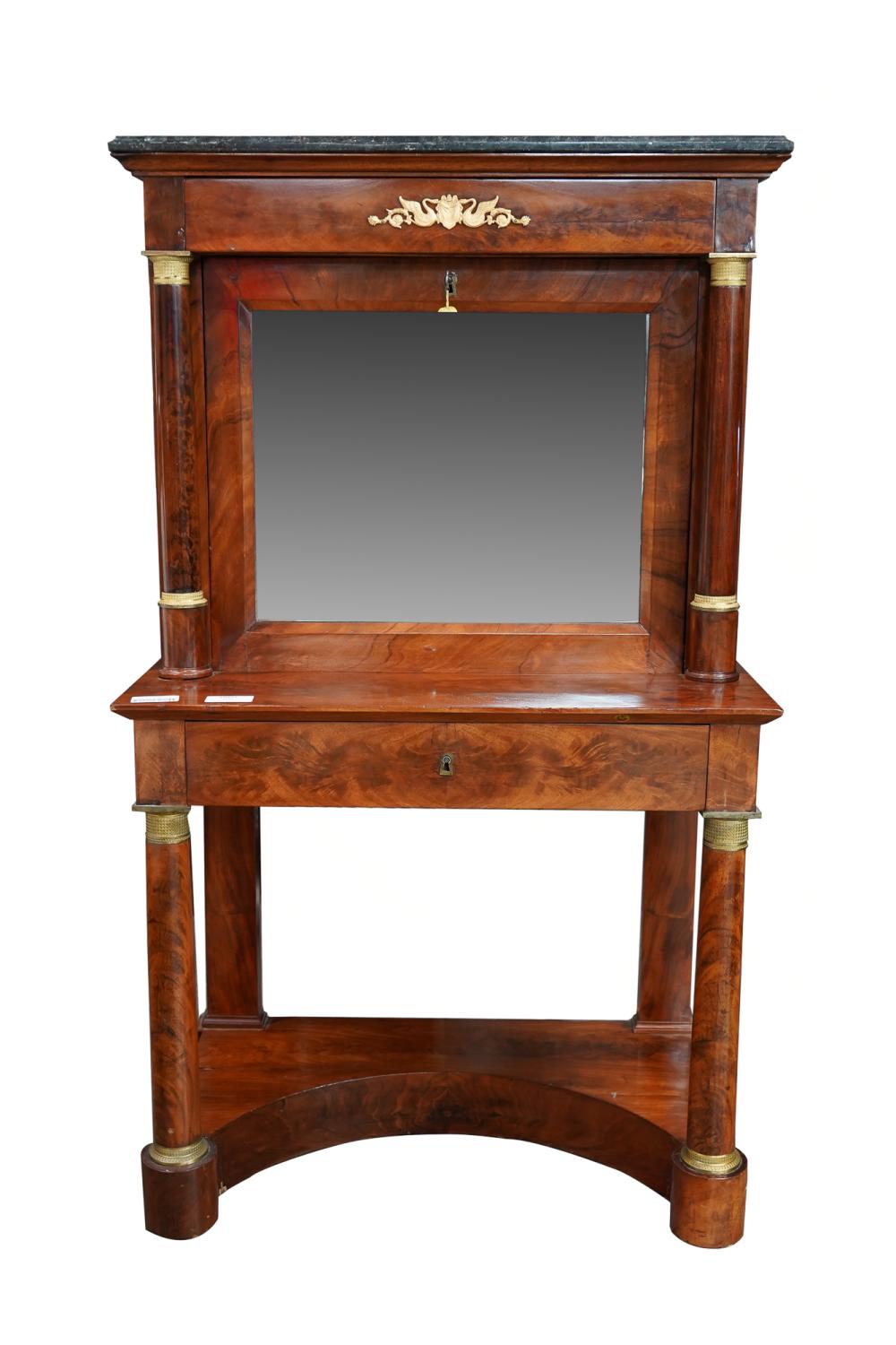 Appraisal: FRENCH EMPIRE MAHOGANY SECRETAIREwith a black marble top over a