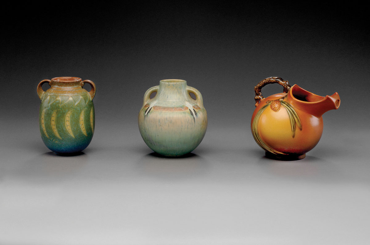 Appraisal: ROSEVILLE POTTERY 'BROWN PINECONE' PATTERN CIDER PITCHER Of spherical form