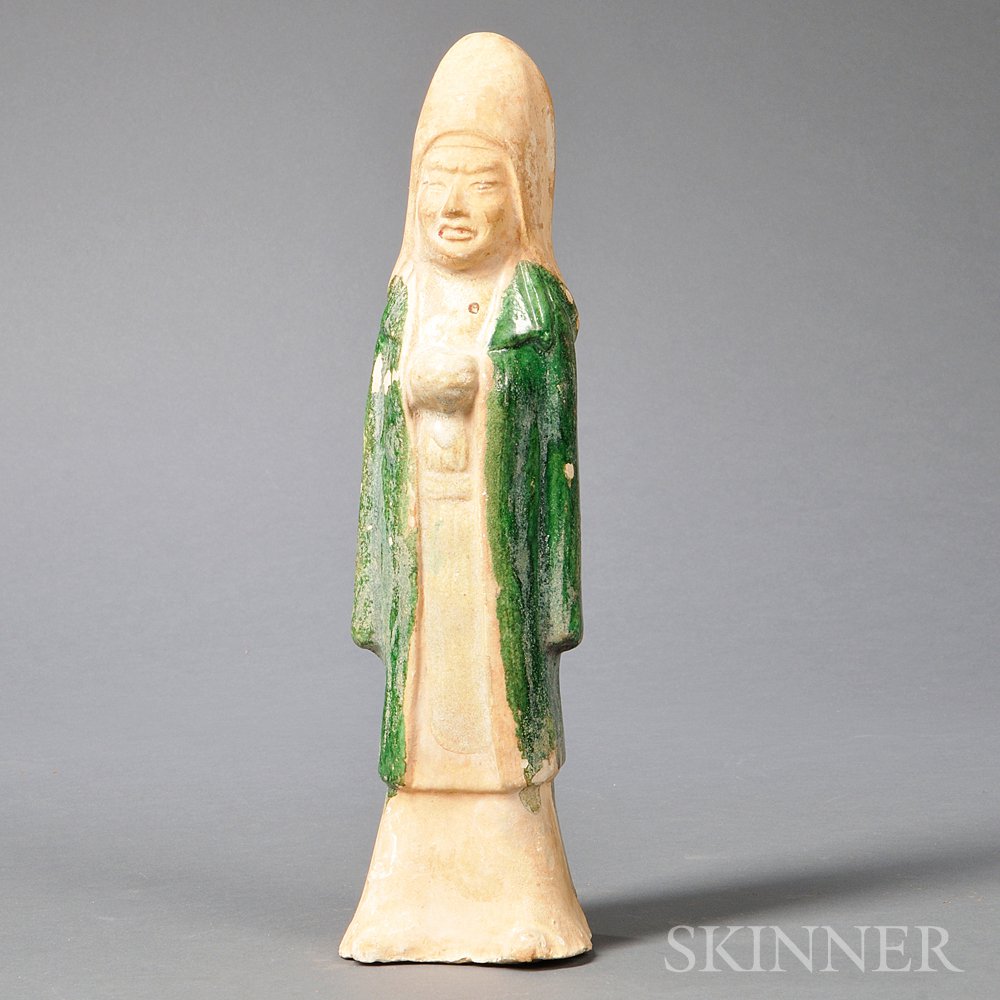 Appraisal: Burial Figure China standing figure with green-glazed robe ht in