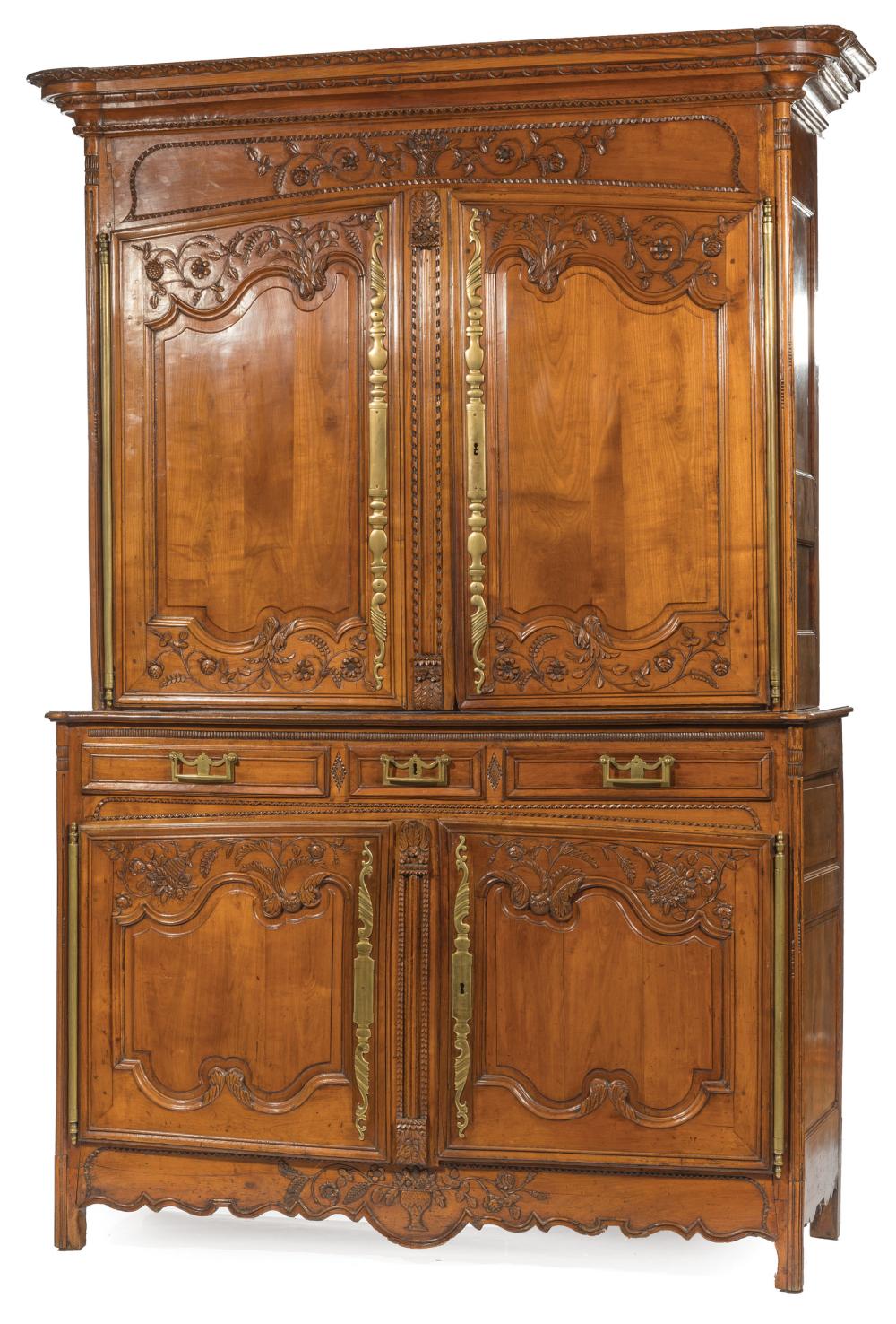 Appraisal: Monumental French Provincial Carved Cherrywood Buffet a Deux Corps th