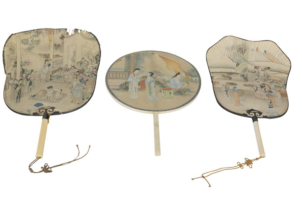 Appraisal: THREE JAPANESE PAINTED FANSProvenance The Estate of Henry and Lillian